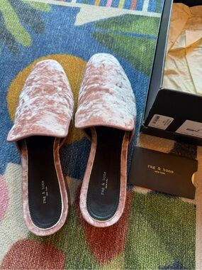 rag & bone Blush Pink Crushed Velvet Backless Mules